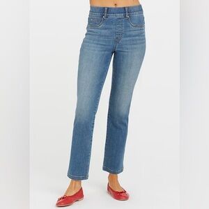 SPANX Women's Size L 10/12 Blue Straight Leg pull on shaping Jeans Cotton